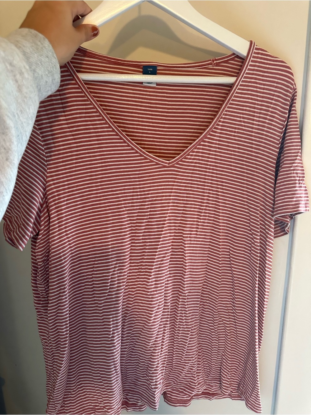 Old Navy Rose and White Striped V-Neck Tee